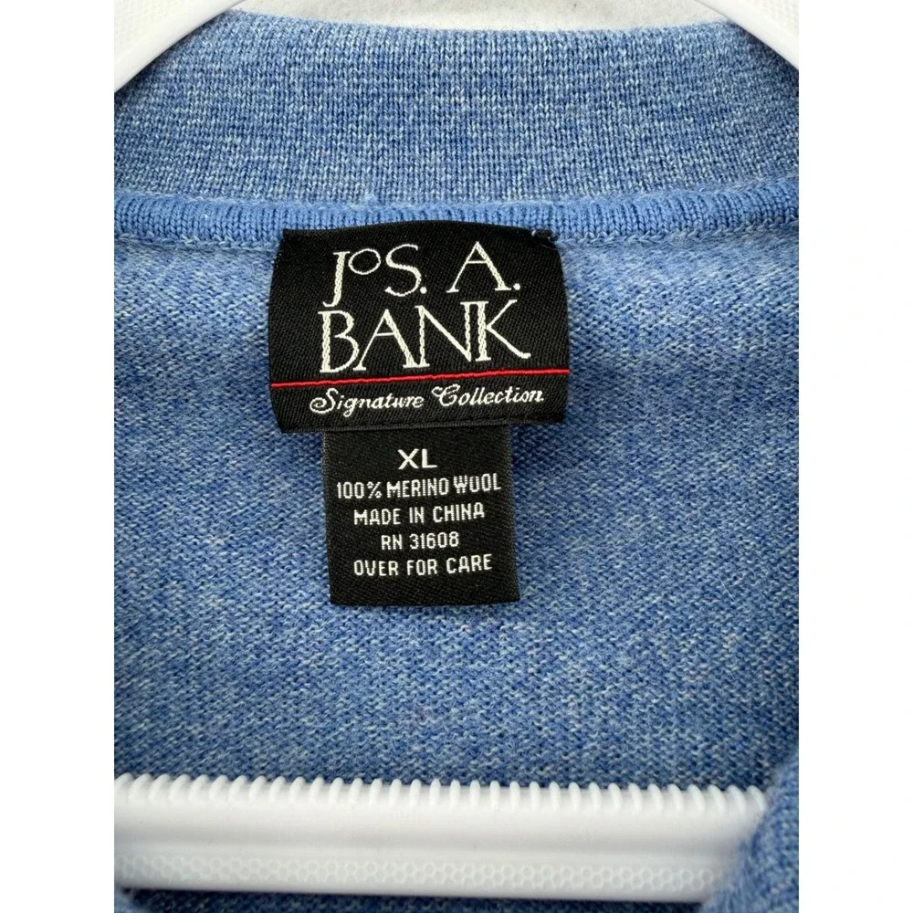 Jos A Bank Signature Polo Sweater Mens X-Large Blue 100% Italian Merino Wool - Picture 5 of 6